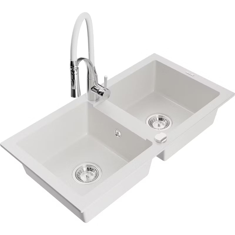 Granitvask Mario 2-Kammer 82x44 cm Hvid med Armatur