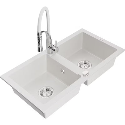 Granitvask Mario 2-Kammer 82x44 cm Hvid med Armatur