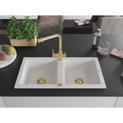 Granitvask Mario 2-Kammer 82x44 cm Hvid med Armatur