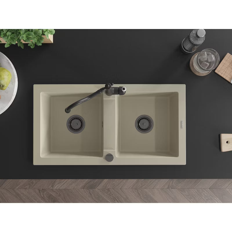 Granitvask Mario 2-Kammer 82x44 cm Hvid med Armatur