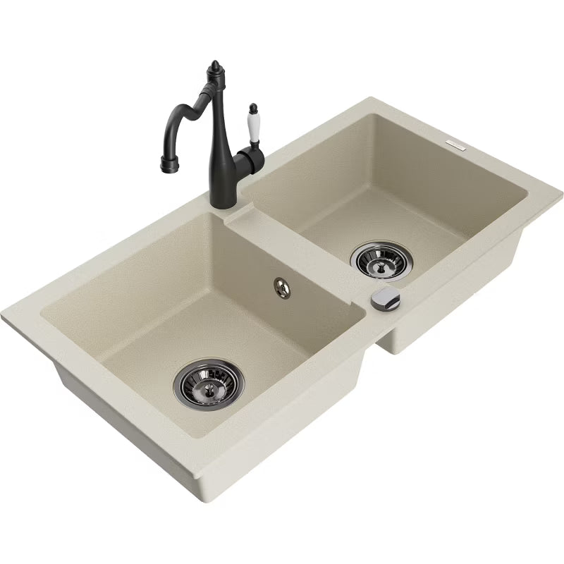 Granitvask Mario 2-Kammer 82x44 cm Hvid med Armatur