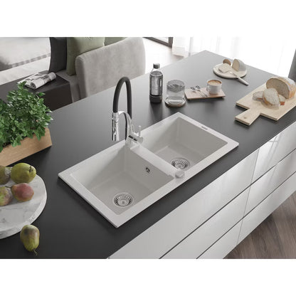 Granitvask Mario 2-Kammer 82x44 cm Hvid med Armatur