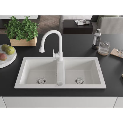 Granitvask Mario 2-Kammer 82x44 cm Hvid med Armatur