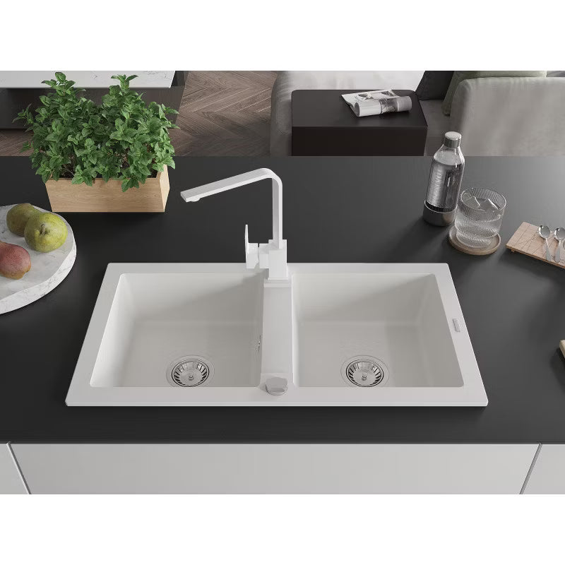 Granitvask Mario 2-Kammer 82x44 cm Hvid med Armatur