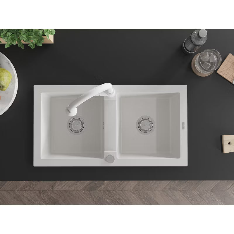 Granitvask Mario 2-Kammer 82x44 cm Hvid med Armatur