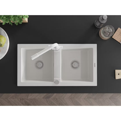 Granitvask Mario 2-Kammer 82x44 cm Hvid med Armatur