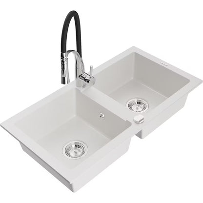 Granitvask Mario 2-Kammer 82x44 cm Hvid med Armatur
