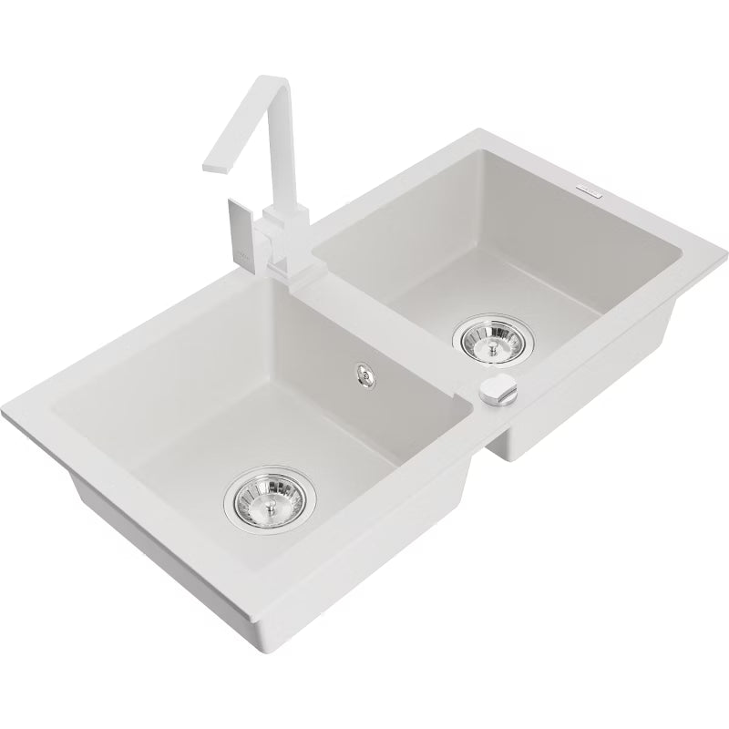 Granitvask Mario 2-Kammer 82x44 cm Hvid med Armatur