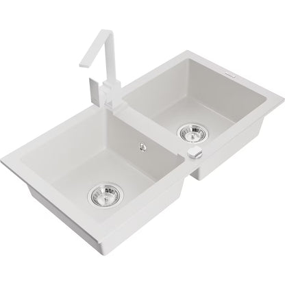 Granitvask Mario 2-Kammer 82x44 cm Hvid med Armatur