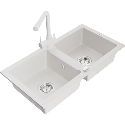 Granitvask Mario 2-Kammer 82x44 cm Hvid med Armatur