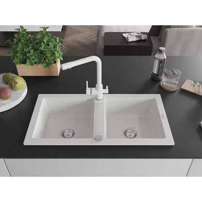 Granitvask Mario 2-Kammer 82x44 cm Hvid med Armatur