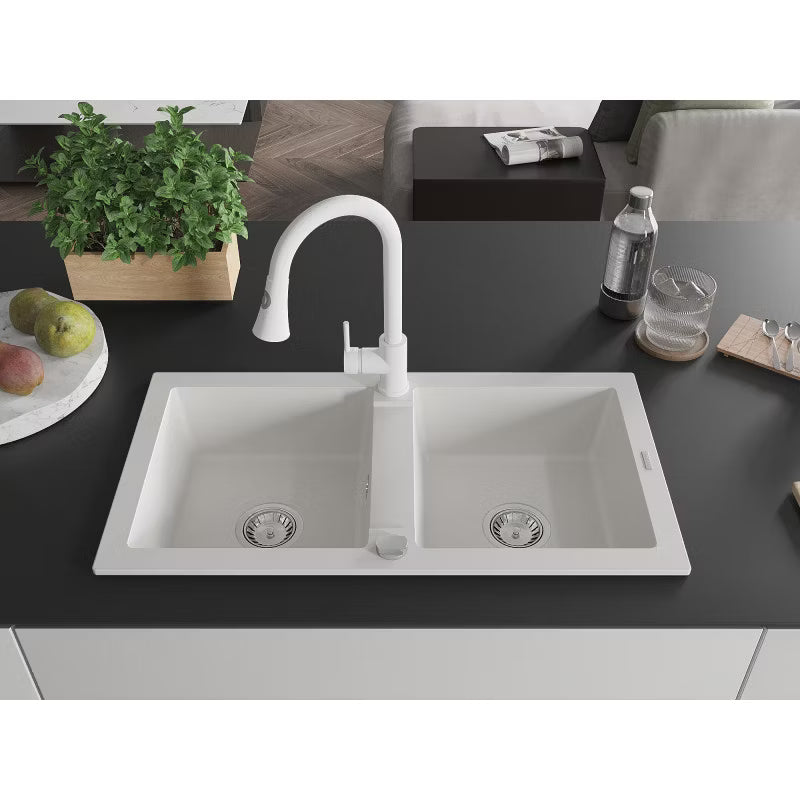 Granitvask Mario 2-Kammer 82x44 cm Hvid med Armatur