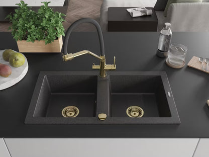 Granitvask Mario 2-Kammer 82x44 cm Sort med Armatur