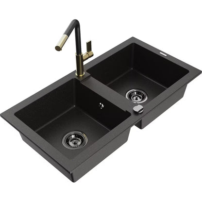 Granitvask Mario 2-Kammer 82x44 cm Sort med Armatur