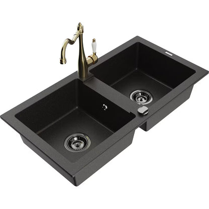 Granitvask Mario 2-Kammer 82x44 cm Sort med Blander Carla