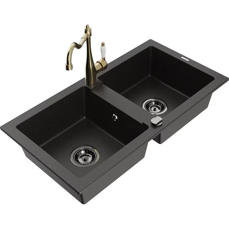 Granitvask Mario 2-Kammer 82x44 cm Sort med Blander Carla