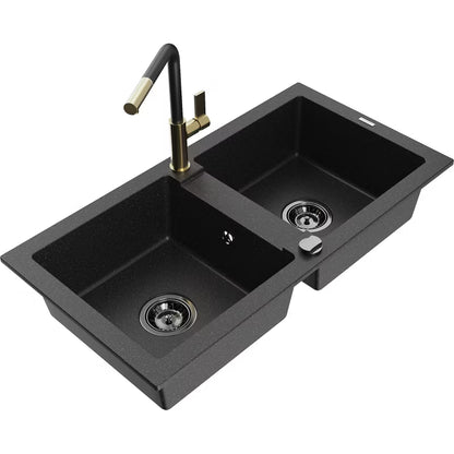Granitvask Mario 2-Kammer 82x44 cm Sort med Armatur
