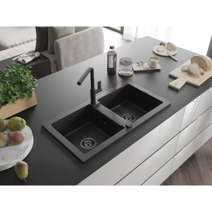 Granitvask Mario 2-Kammer 82x44 cm Sort med Armatur