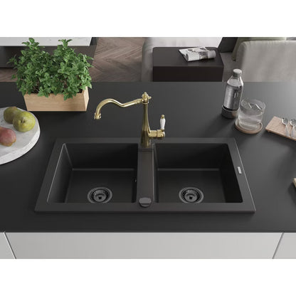Granitvask Mario 2-Kammer 82x44 cm Sort med Armatur