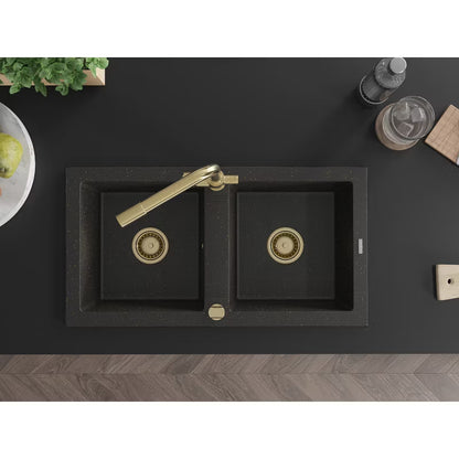 Granitvask Mario 2-Kammer 82x44 cm Sort Metallic med Armatur