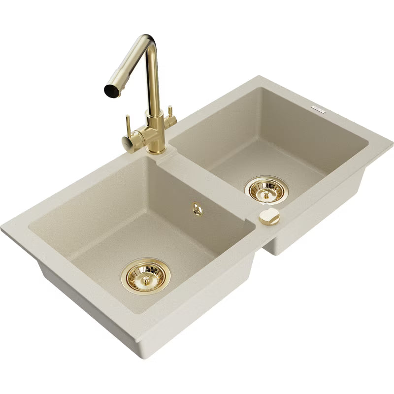 Granitvask Mario 2-Kammer Beige med Armatur