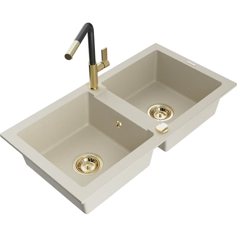 Granitvask Mario 2-Kammer Beige med Armatur