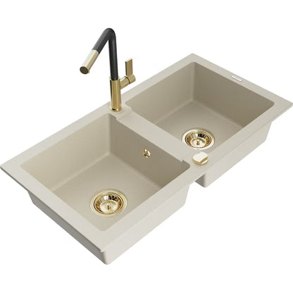 Granitvask Mario 2-Kammer Beige med Armatur