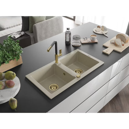 Granitvask Mario 2-Kammer Beige med Armatur