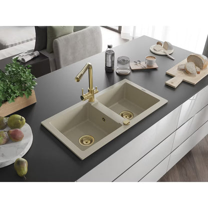 Granitvask Mario 2-Kammer Beige med Armatur