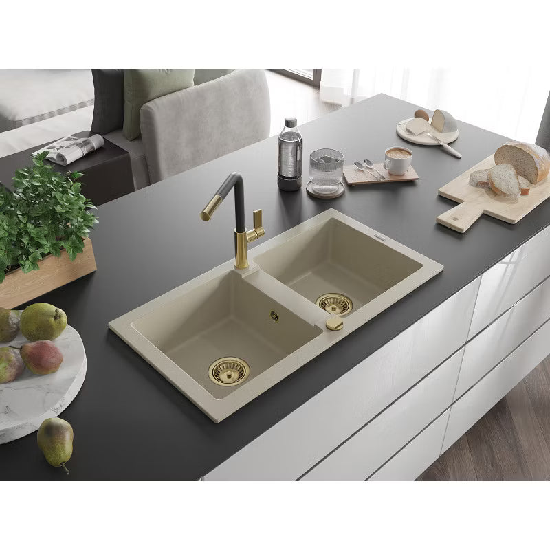 Granitvask Mario 2-Kammer Beige med Armatur