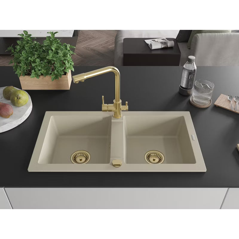 Granitvask Mario 2-Kammer Beige med Armatur