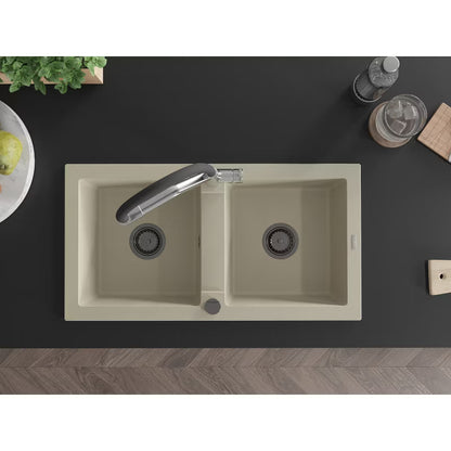 Granitvask Mario 2-Kammer Beige med Armatur