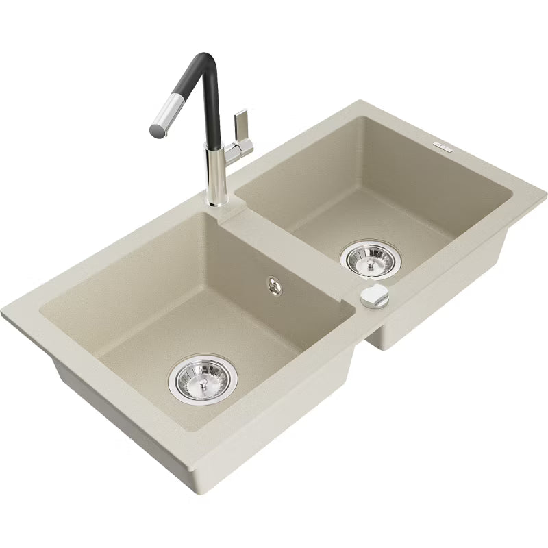 Granitvask Mario 2-Kammer Beige med Armatur