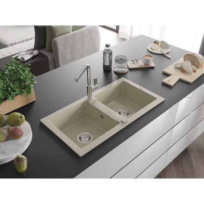 Granitvask Mario 2-Kammer Beige med Armatur