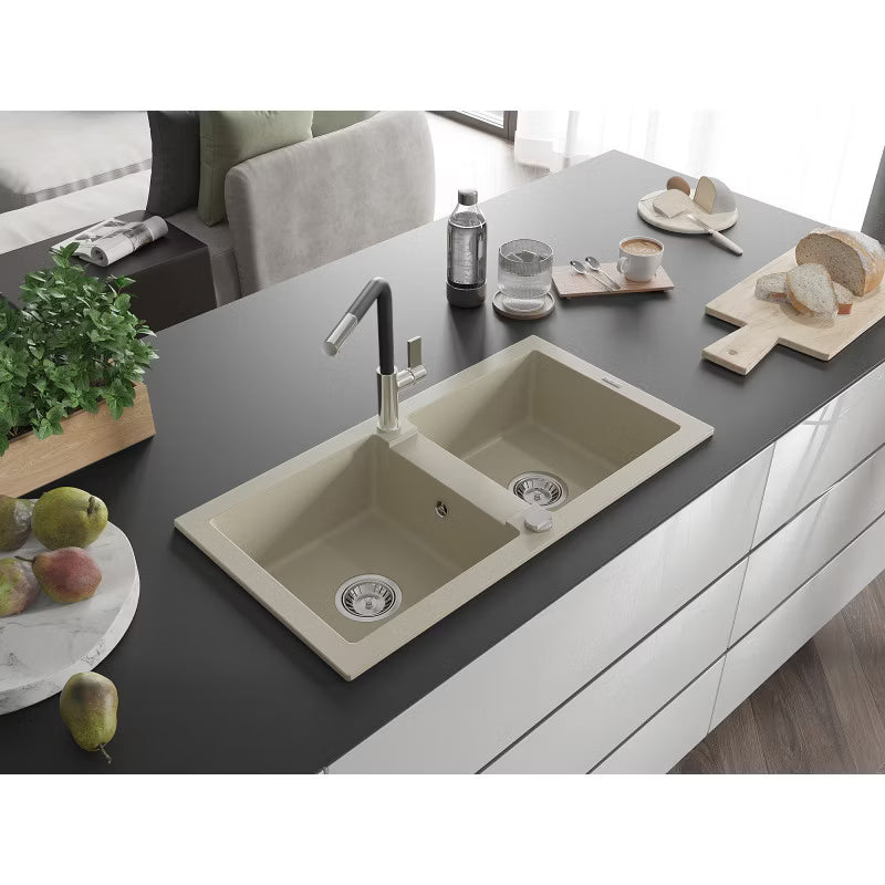 Granitvask Mario 2-Kammer Beige med Armatur
