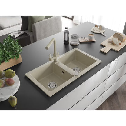 Granitvask Mario 2-Kammer Beige med Armatur