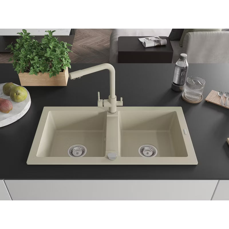 Granitvask Mario 2-Kammer Beige med Armatur
