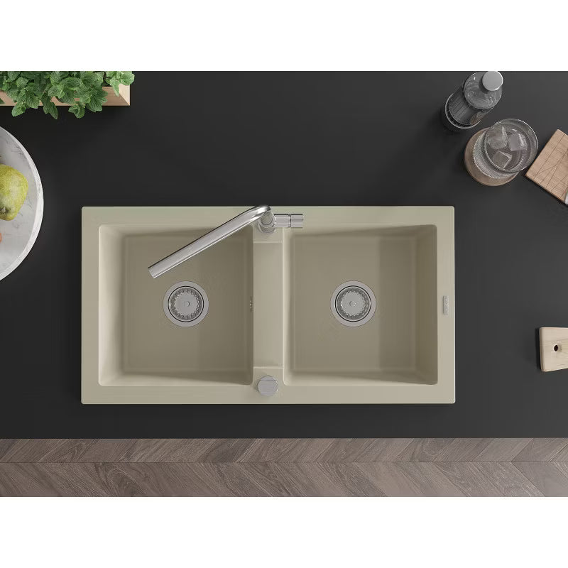 Granitvask Mario 2-Kammer Beige med Armatur