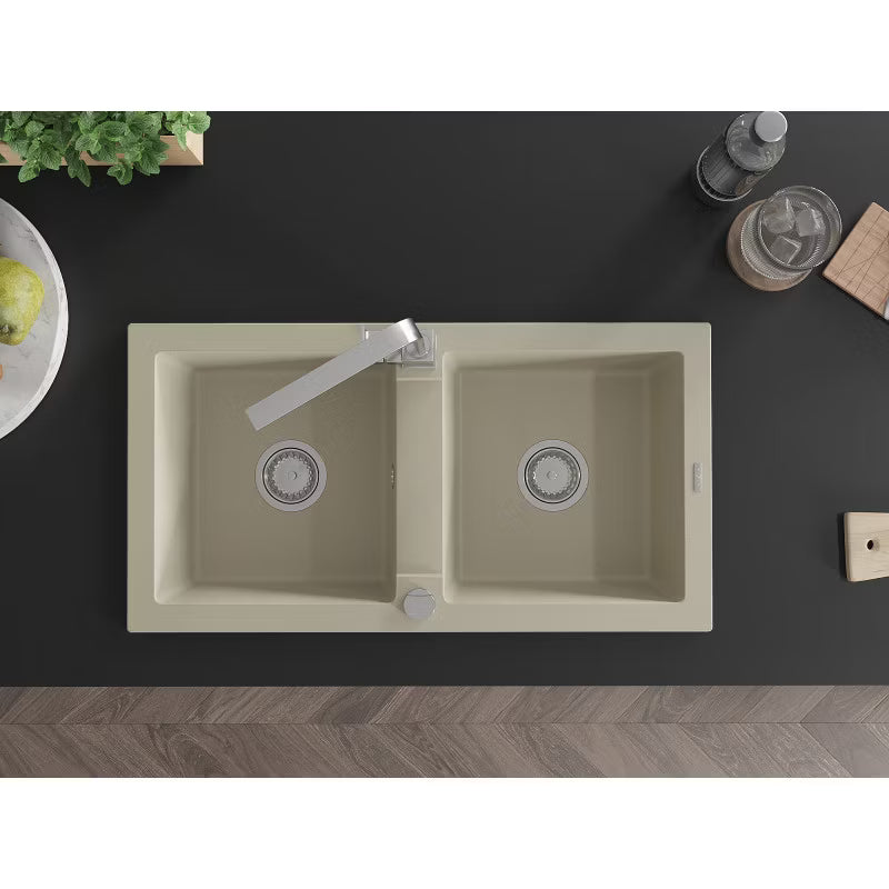 Granitvask Mario 2-Kammer Beige med Armatur