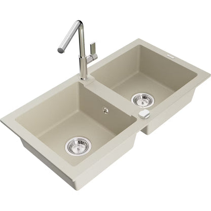 Granitvask Mario 2-Kammer Beige med Armatur