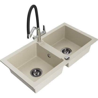 Granitvask Mario 2-Kammer Beige med Armatur