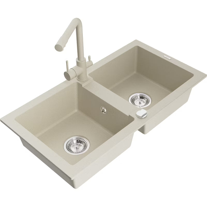 Granitvask Mario 2-Kammer Beige med Armatur