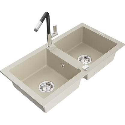 Granitvask Mario 2-Kammer Beige med Armatur