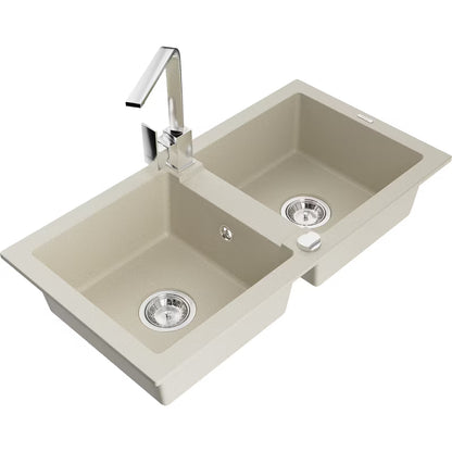 Granitvask Mario 2-Kammer Beige med Armatur