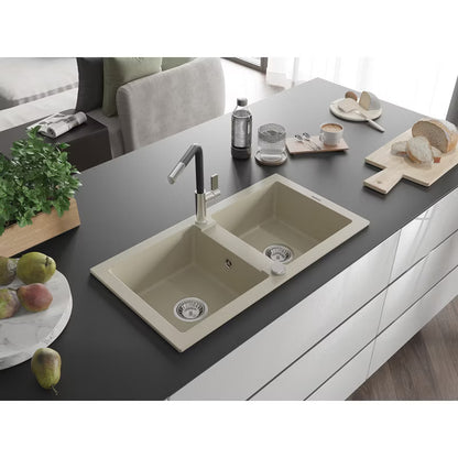 Granitvask Mario 2-Kammer Beige med Armatur