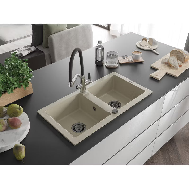 Granitvask Mario 2-Kammer Beige med Armatur