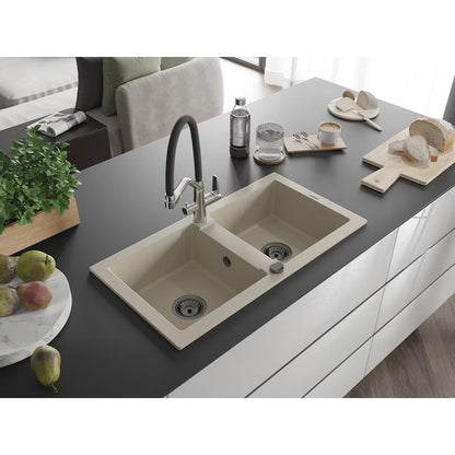 Granitvask Mario 2-Kammer Beige med Armatur
