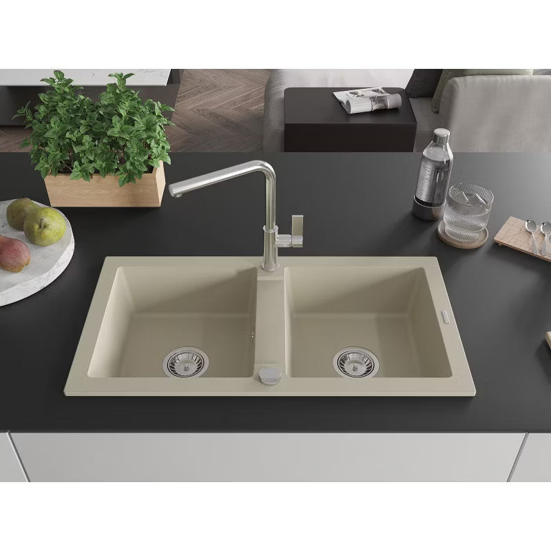 Granitvask Mario 2-Kammer Beige med Armatur