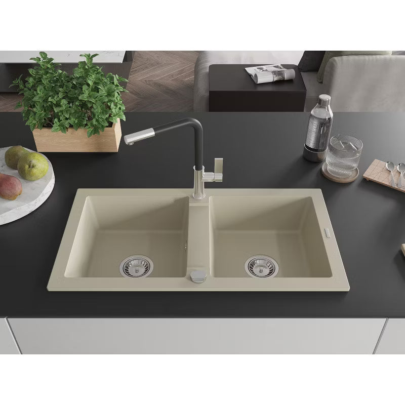 Granitvask Mario 2-Kammer Beige med Armatur