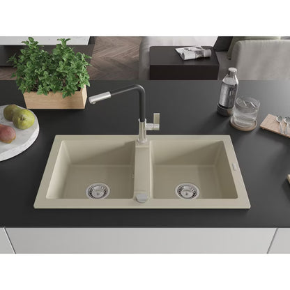 Granitvask Mario 2-Kammer Beige med Armatur